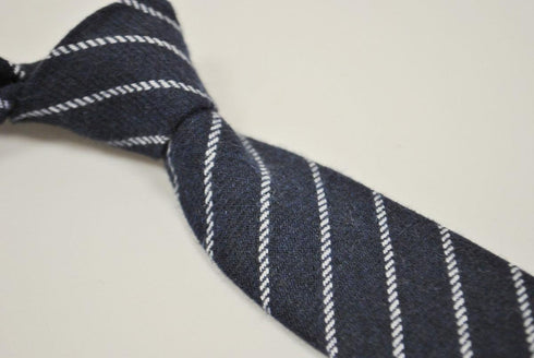 navy blue and white striped tweed wool skinny tie