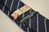 navy blue and white striped tweed wool skinny tie