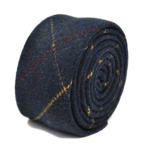 navy blue, red and gold check tweed wool tie