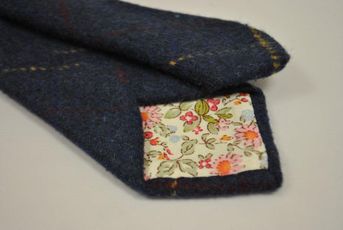 navy blue, red and gold check tweed wool tie