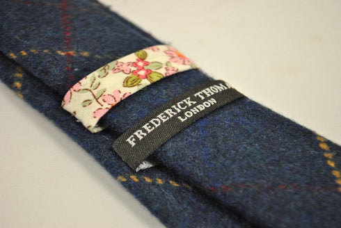 navy blue, red and gold check tweed wool tie