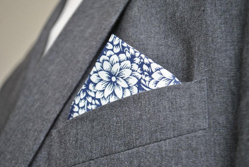 navy blue floral pocket square