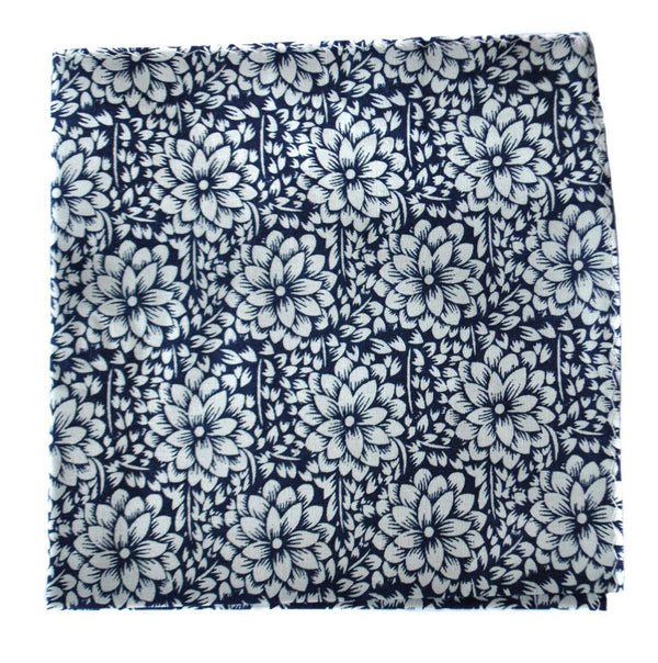navy blue floral pocket square