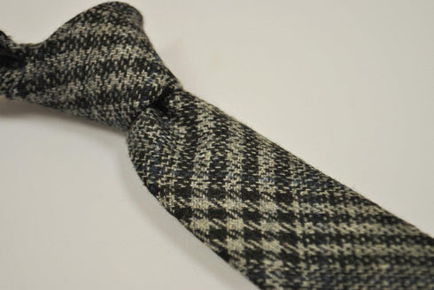 grey, black and navy check tweed wool skinny tie