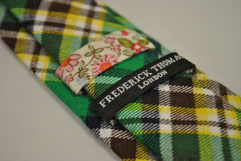 green, yellow and white check tweed wool tie