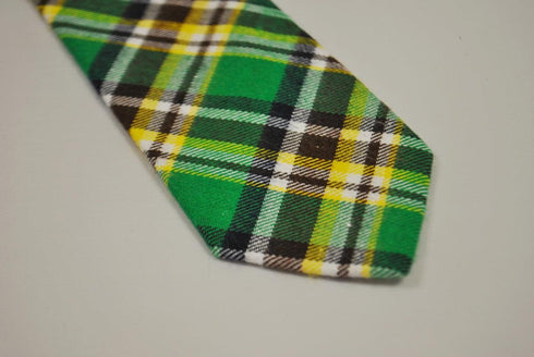 green, yellow and white check tweed wool tie