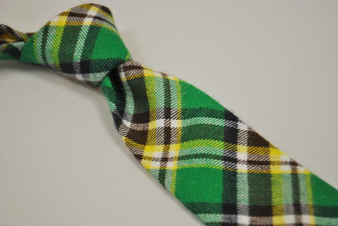 green, yellow and white check tweed wool tie