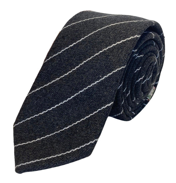 grey and white striped tie