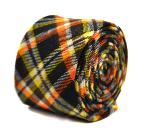 orange, yellow and navy check tweed wool tie