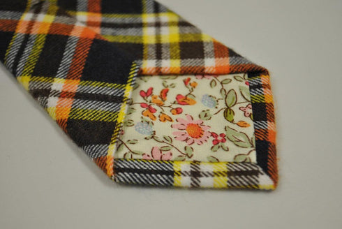 orange, yellow and navy check tweed wool tie