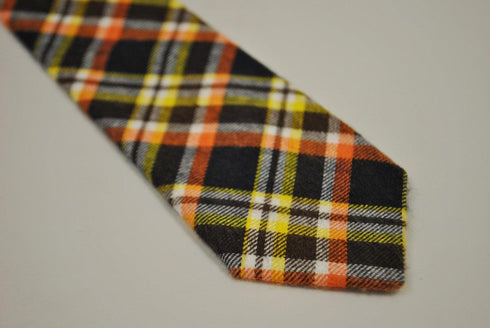 orange, yellow and navy check tweed wool tie