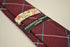 burgundy red tie with blue and cream check design