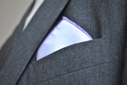 White Cotton Pocket Square with Lilac Edging