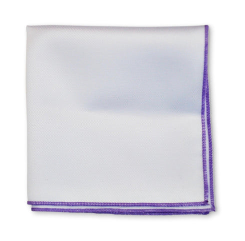White Cotton Pocket Square with Lilac Edging