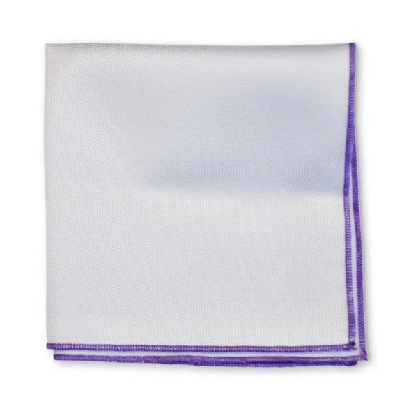 White Cotton Pocket Square with Lilac Edging