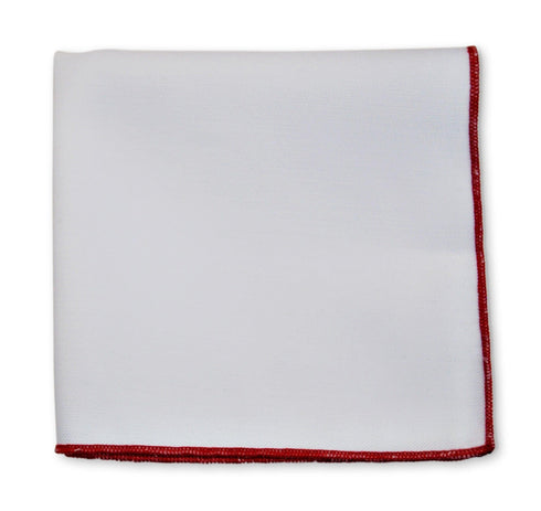 White Cotton Pocket Square with Red Edging