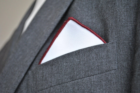 White Cotton Pocket Square with Red Edging