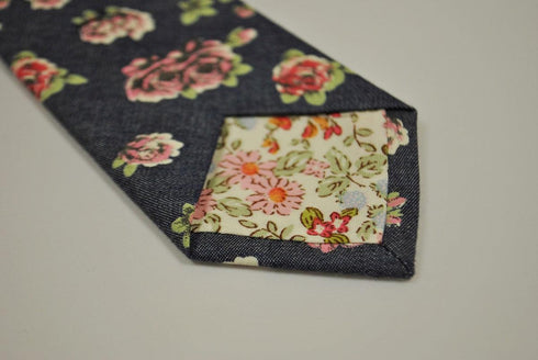 navy blue and rose floral design 100% cotton tie