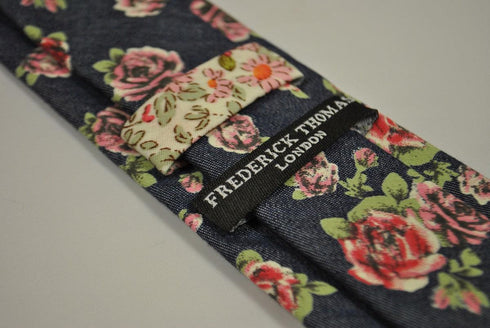 navy blue and rose floral design 100% cotton tie