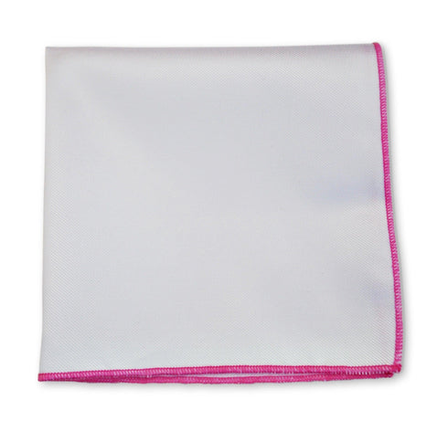 White Cotton Pocket Square with Pink Edging