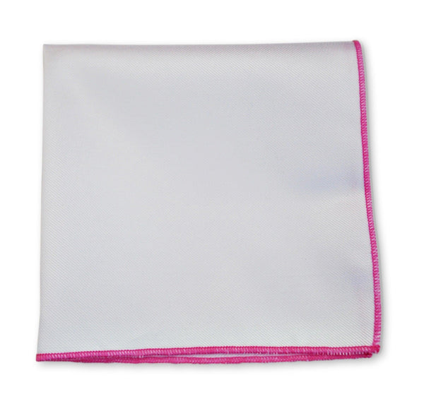 White Cotton Pocket Square with Pink Edging