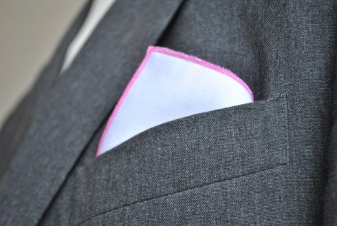 White Cotton Pocket Square with Pink Edging