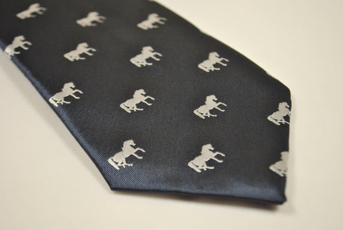 navy dark blue tie with thoroughbred horse silhouette design