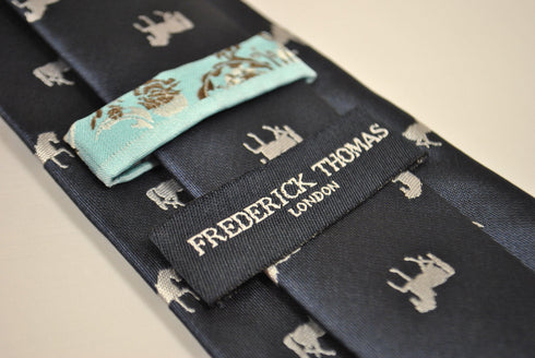 navy dark blue tie with thoroughbred horse silhouette design
