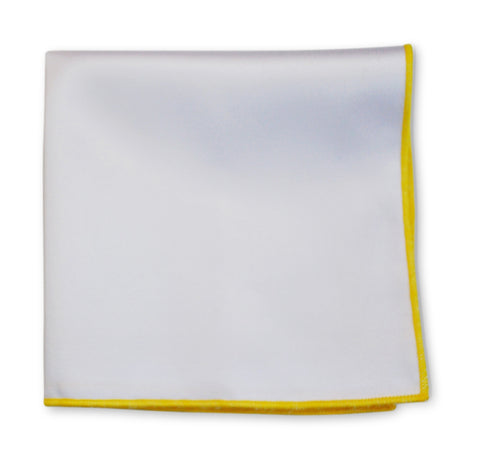 White Cotton Pocket Square with Yellow Edging