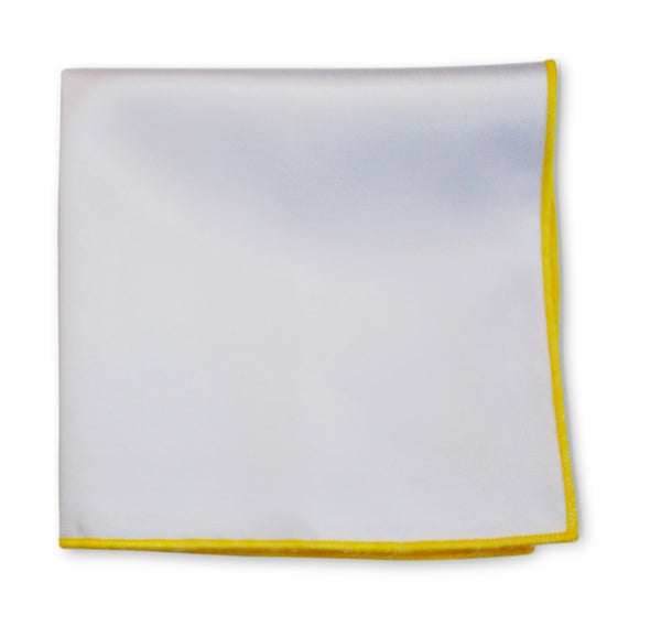 White Cotton Pocket Square with Yellow Edging