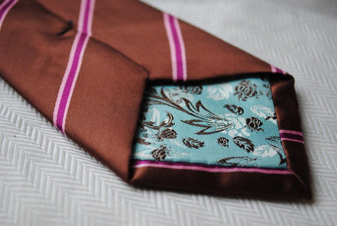brown tie with pink stripes