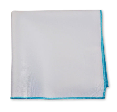 White Cotton Pocket Square with Light Blue Edging