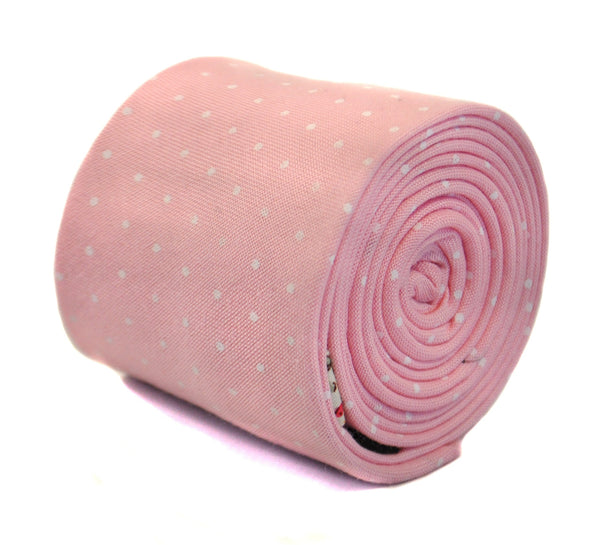 pale baby pink and white spotted linen tie