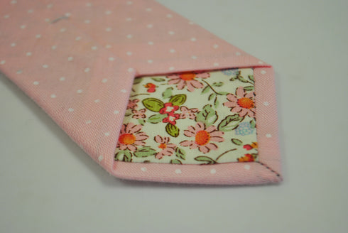 pale baby pink and white spotted linen tie