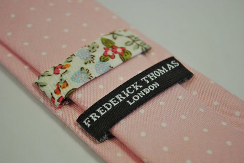 pale baby pink and white spotted linen tie
