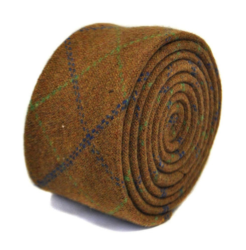 brown, green and blue check tweed wool tie