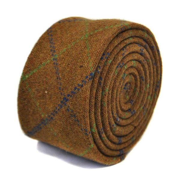 brown, green and blue check tweed wool tie