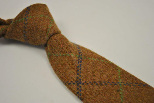 brown, green and blue check tweed wool tie