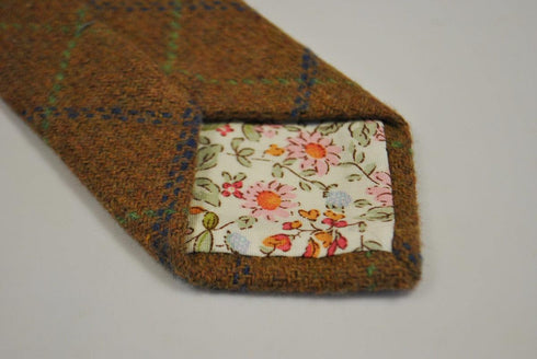 brown, green and blue check tweed wool tie