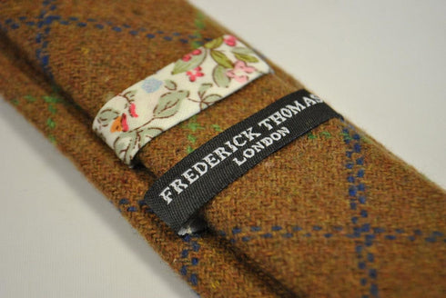 brown, green and blue check tweed wool tie