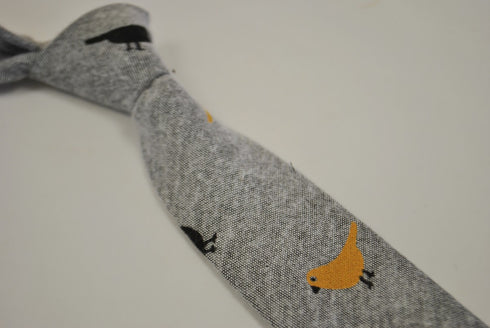 light grey tie with bird design