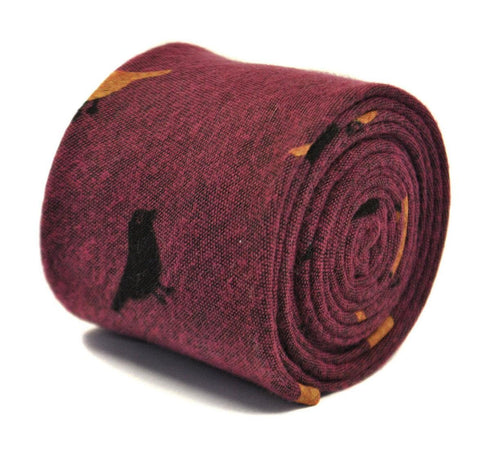 dark pink cotton tie with bird design