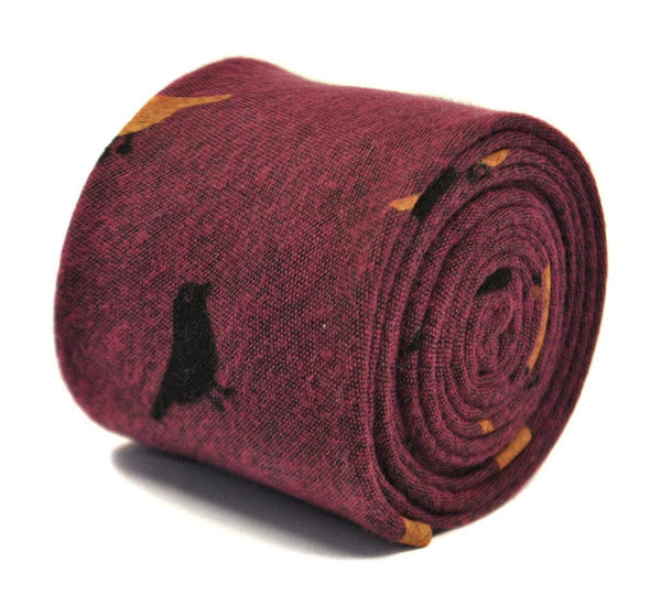 dark pink cotton tie with bird design