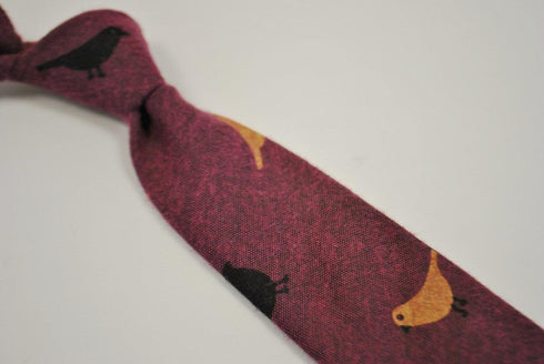 dark pink cotton tie with bird design