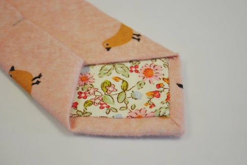 pale blush pink tie with bird design