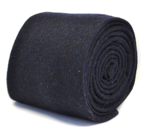 plain dark blue 100% wool skinny tie