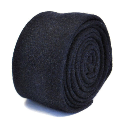 plain dark blue skinny tweed wool tie