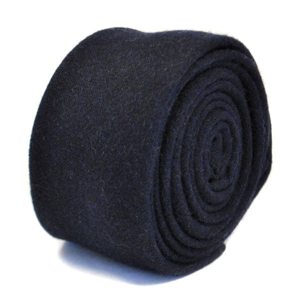 plain dark blue skinny tweed wool tie