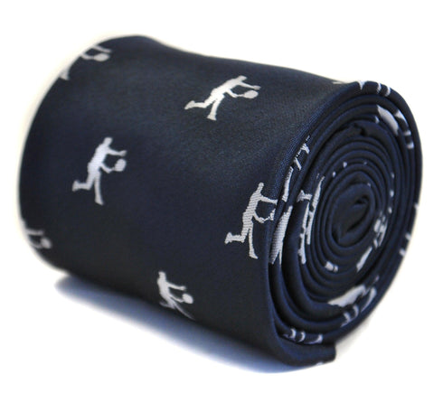 navy tie with tennis player embroidered design