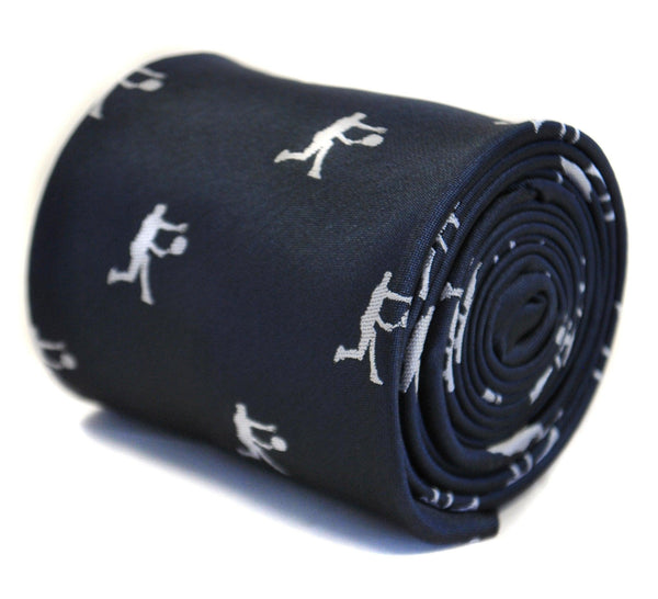 navy tie with tennis player embroidered design